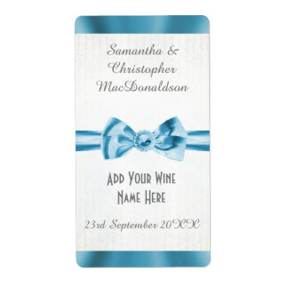 Étiquette Bouteille de vin mariage en satin bleu pâle