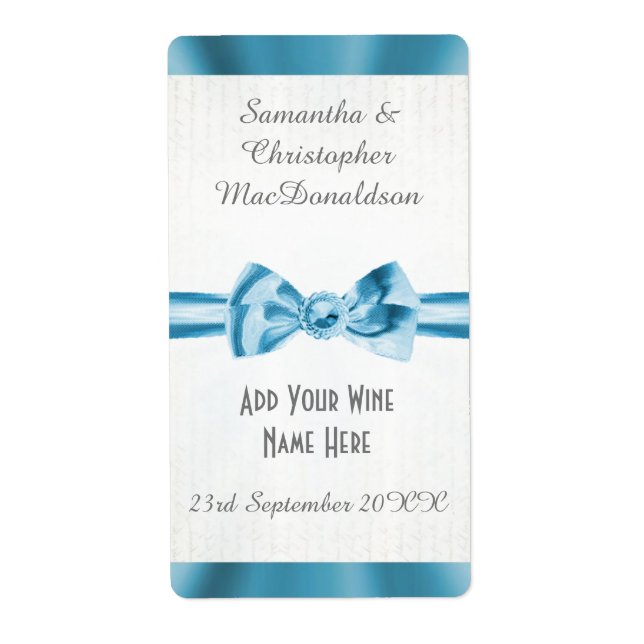 Étiquette Bouteille de vin mariage en satin bleu pâle (Devant)