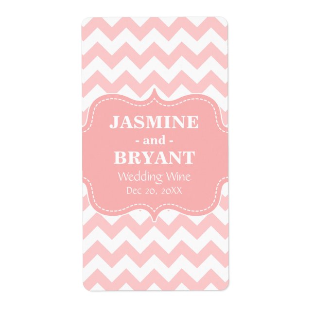 Étiquette Bouteille de vin mariage rose Chevron Motif Favori (Devant)