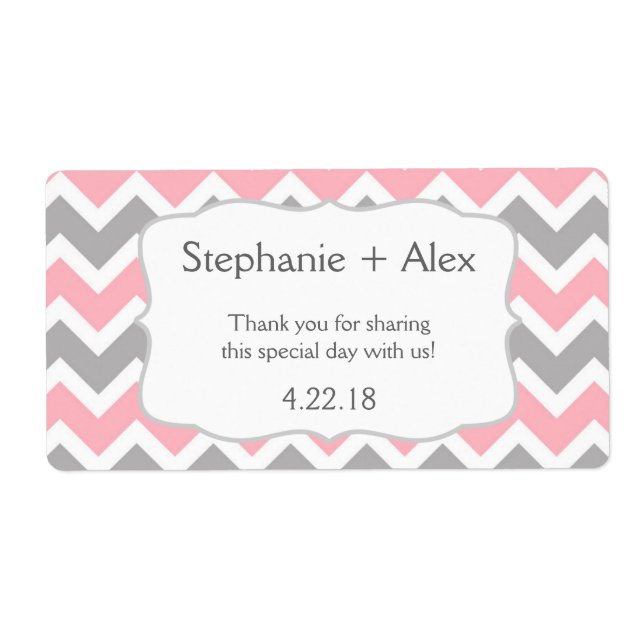 Étiquette Bouteille d'eau Chevron rose et gris - customisez- (Devant)