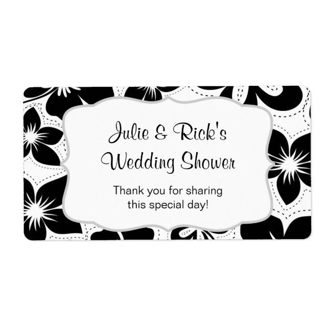 Étiquette Bouteille d'eau d'Hibiscus blanc noir - customisez (Devant)