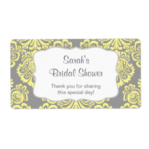 Étiquette Bouteille d'eau gris-jaune Damas - customisez-la !