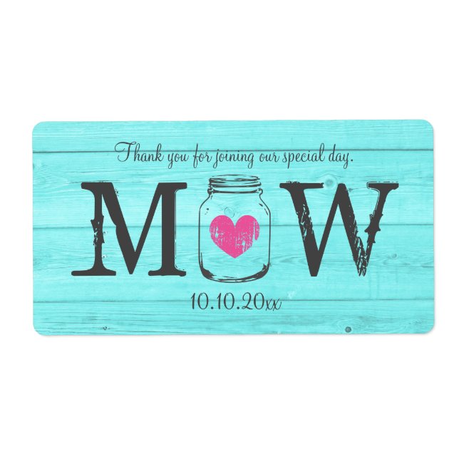 Étiquette Bouteille d'eau mariage turquoise en pot de mason  (Devant)