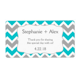 Étiquette Bouteille d'eau Turquoise Grey Chevron customisez-