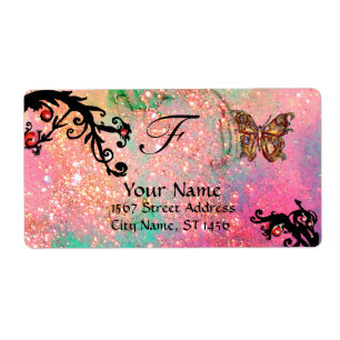 Étiquette BOUTEILLE EN ÉPARGNES, tourbillons noirs vert rose