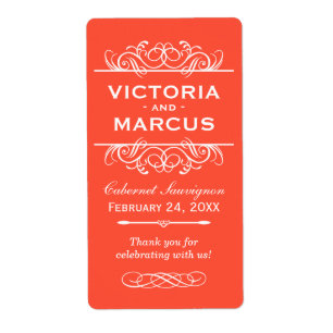 Étiquette Bouteille Mariage orange Monogramme Favoriser les