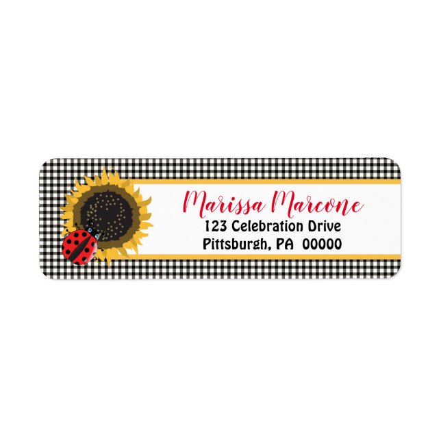 Étiquette Boutons mignons et Tournesols En vichy BW Checks (Devant)