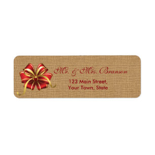 Étiquette Bow rouge de Noël rustique sur Burlap Monogramme