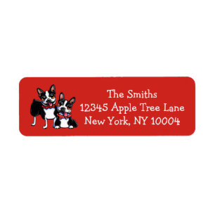 Étiquette Bowtie Boston Terriers Off-Leash Art™ Rouge