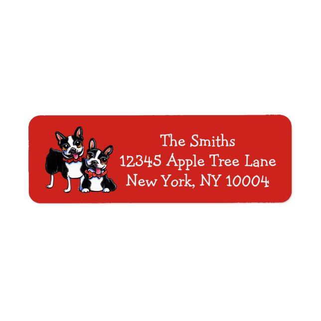 Étiquette Bowtie Boston Terriers Off-Leash Art™ Rouge (Devant)
