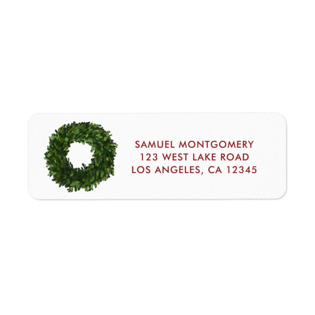 Étiquette Boxwood Werath Christmas Holiday Adresse de retour (Devant)