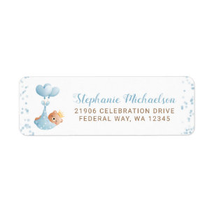 Étiquette Boy Bear Blue Baby shower Adresse de retour