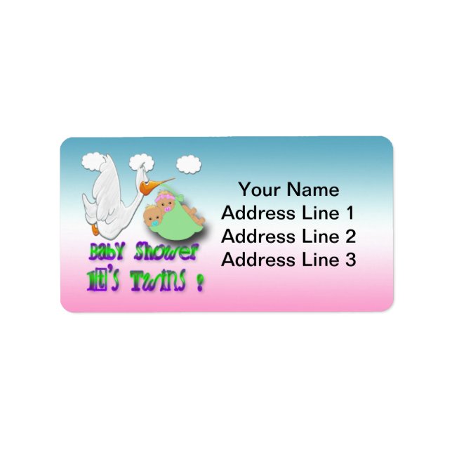 Étiquette Boy & Girl Twins 2 -Stork Baby shower Adresse Labo (Devant)