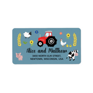 Étiquette Boys Cute Farm Animaux Baby shower Red Tractor