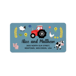Étiquette Boys Cute Farm Animaux Red Tractor Baby shower