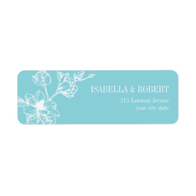 Étiquette Branche de Magnolia | bleu pâle | Retour Mariage (Devant)