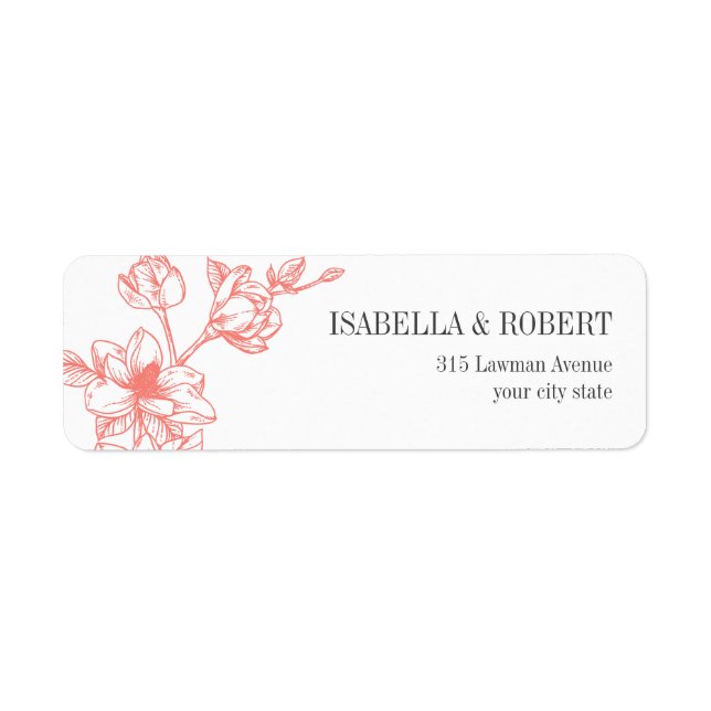 Étiquette Branche de Magnolia | Corail | Retour Mariage (Devant)