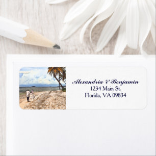 Étiquette Bride Groom Tropical Beach Aquarelle personnalisée