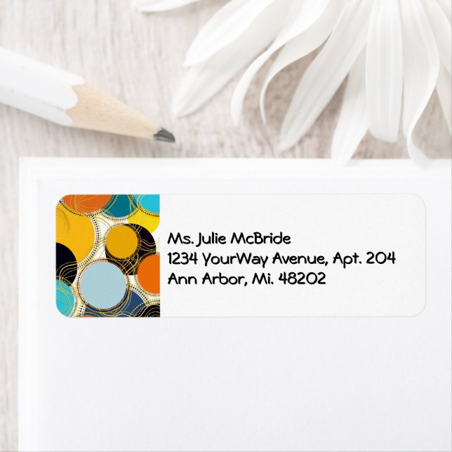 Étiquette Bright Colorful 80's Retro Abstract Gold Address (En situation)