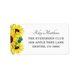 Étiquette Bright Yellow Sunflowers Mariage Adresse de retour