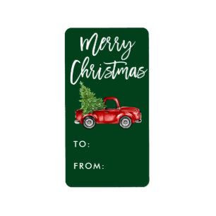 Étiquette Brosse Kraft Script Vintage Camion cadeau de Noël
