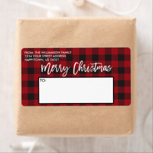 Étiquette Brosse Script Buffalo rouge Plaid Christmas Mailin