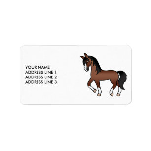 Étiquette Brown Cute Cartoon Trotting Horse & Custom Text