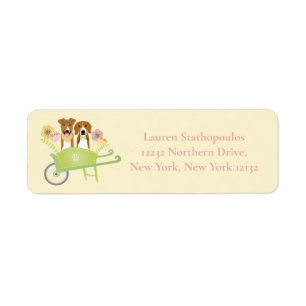 Étiquette Brown Dogs In Wheelbarrow Spring Flowers