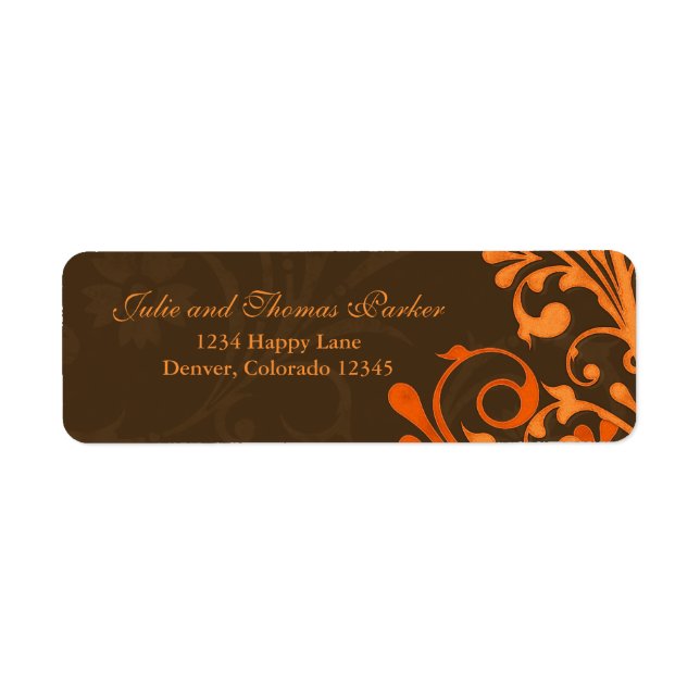 Étiquette Brown Orange Floral Mariage de automne Adresse de  (Devant)