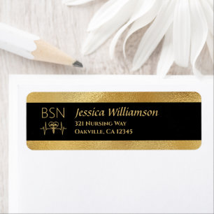 Étiquette BSN RN Nurse Graduation Black Gold Adresse de reto