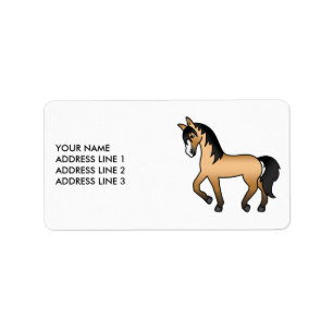 Étiquette Buckskin Cute Cartoon Trotting Horse & Custom Text
