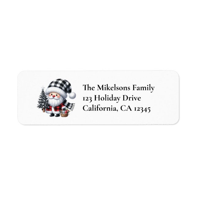 Étiquette Buffalo Plaid Noir et Blanc Famille Noël (Devant)