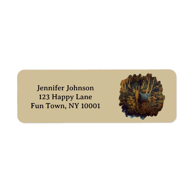 Étiquette Bull Elk dans la forêt d'automne (Devant)