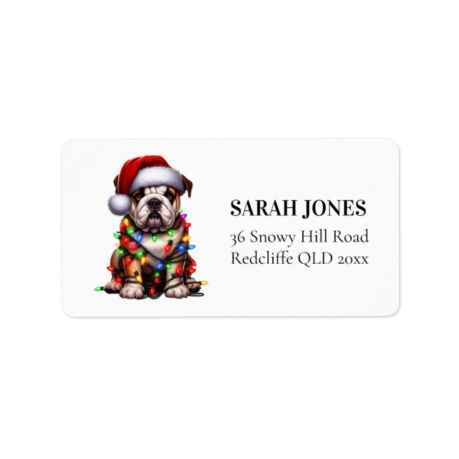 Étiquette Bulldog mignon Aquarelle chien voeux de Noël (Devant)