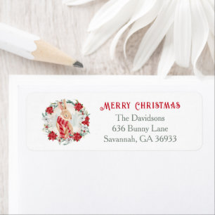 Étiquette Bunny Poinsettia Adresse de retour de Noël Étiquet