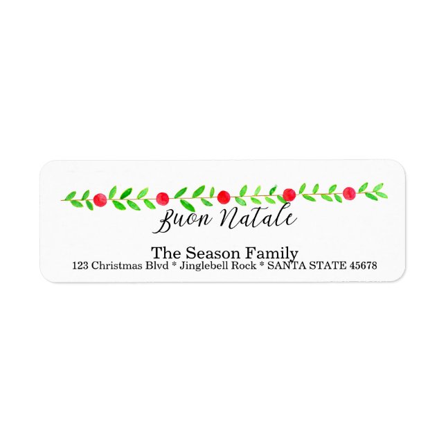 Étiquette Buon Natale, bannière de Noël aquarelle (Devant)