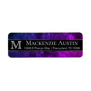 Étiquette Bureau de Mystic-Topaz Monogramme violet bleu ro