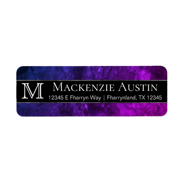 Étiquette Bureau de Mystic-Topaz | Monogramme violet bleu ro (Devant)