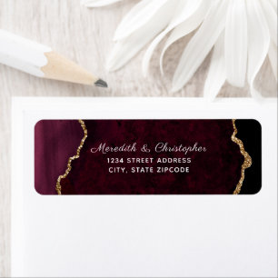 Étiquette Burgundy Agate Gold Parties scintillant Mariage Ad