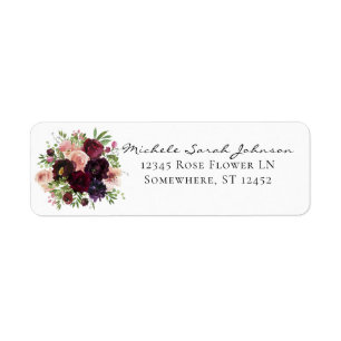 Étiquette Burgundy & Blush Floral Adresse de retour