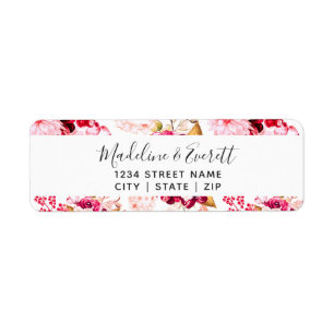 Étiquette Burgundy & Blush Floral Mariage Adresse de retour