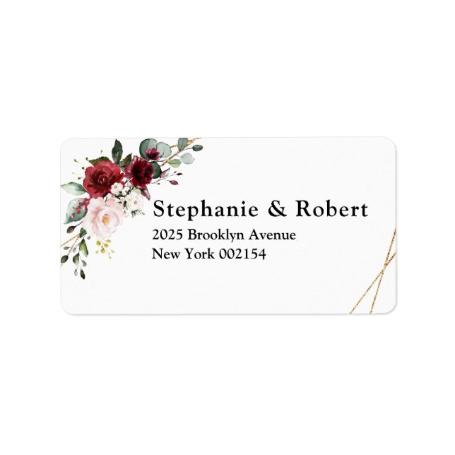 Étiquette Burgundy Blush Floral Moderne Adresse géométrique (Devant)