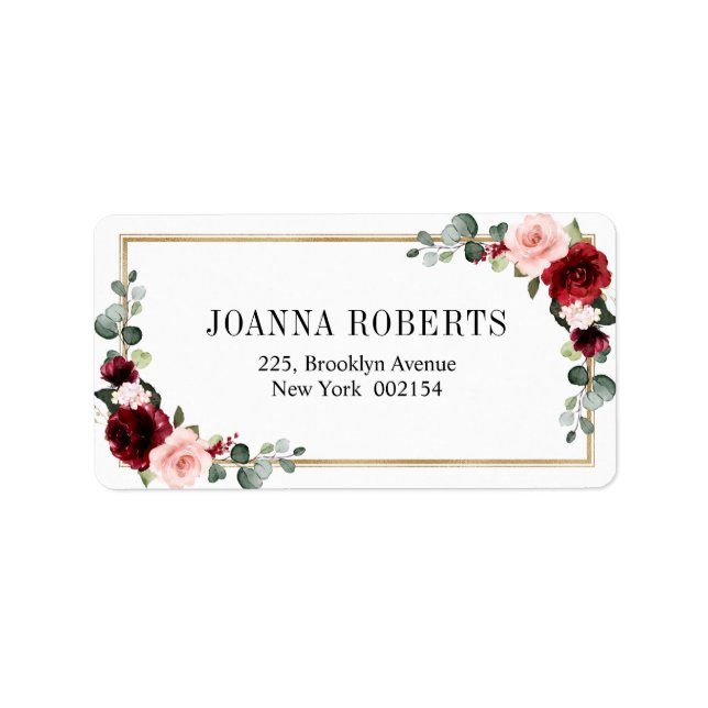 Étiquette Burgundy Blush Floral moderne Mariage géométrique (Devant)