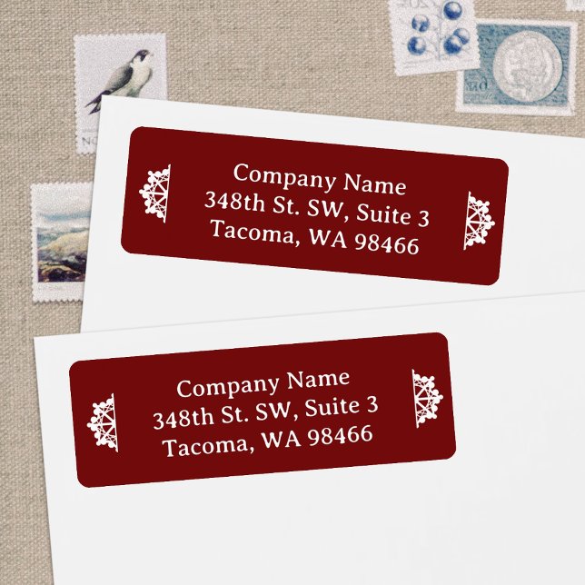 Étiquette Burgundy Company Holiday Adresse de retour (Burgundy red Christmas return address labels for business or personalized Christmas mailing labels)