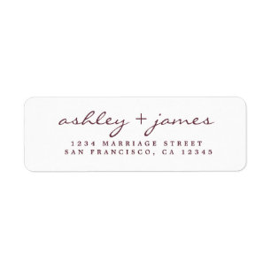 Étiquette Burgundy Elegant Script Mariage Adresse de retour