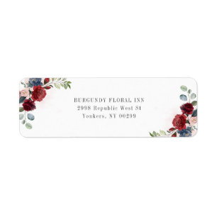 Étiquette Burgundy Floral Aquarelle Adresse de retour
