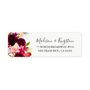 Étiquette Burgundy Floral Boho Adresse de retour Label