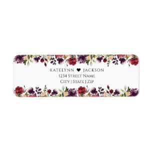 Étiquette Burgundy Floral Mariage papeterie retour Adresse