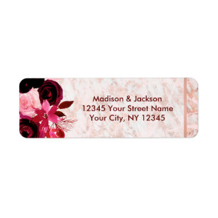 Étiquette Burgundy Floral & Rose Gold Mariage Adresse de ret