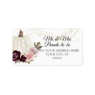 Étiquette Burgundy Floral Roses Gold Pumpkin Address